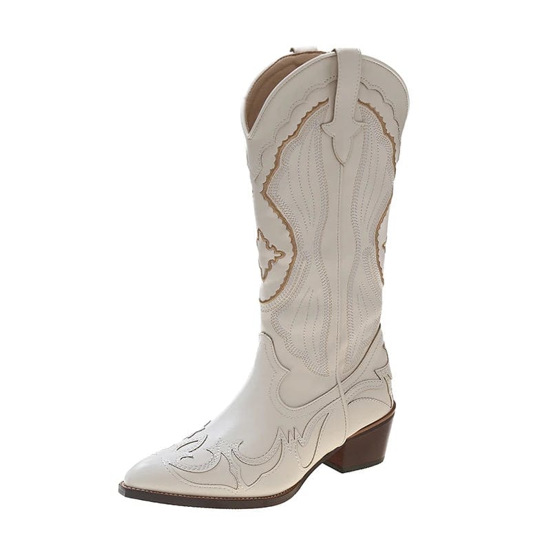 Bottes western brodées ivoire femme Bottes western brodées ivoire femme