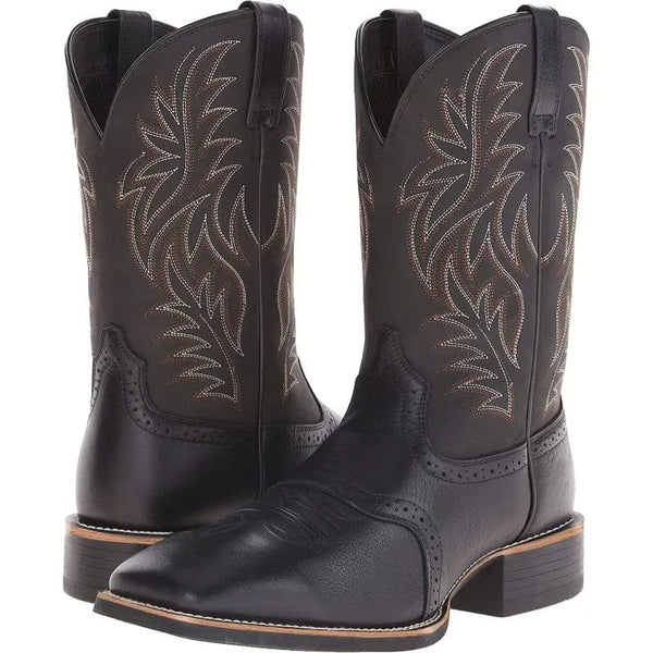 Bottes Western Code West Cuir Noir, Bout Pointu, Taille 10 W, Homme