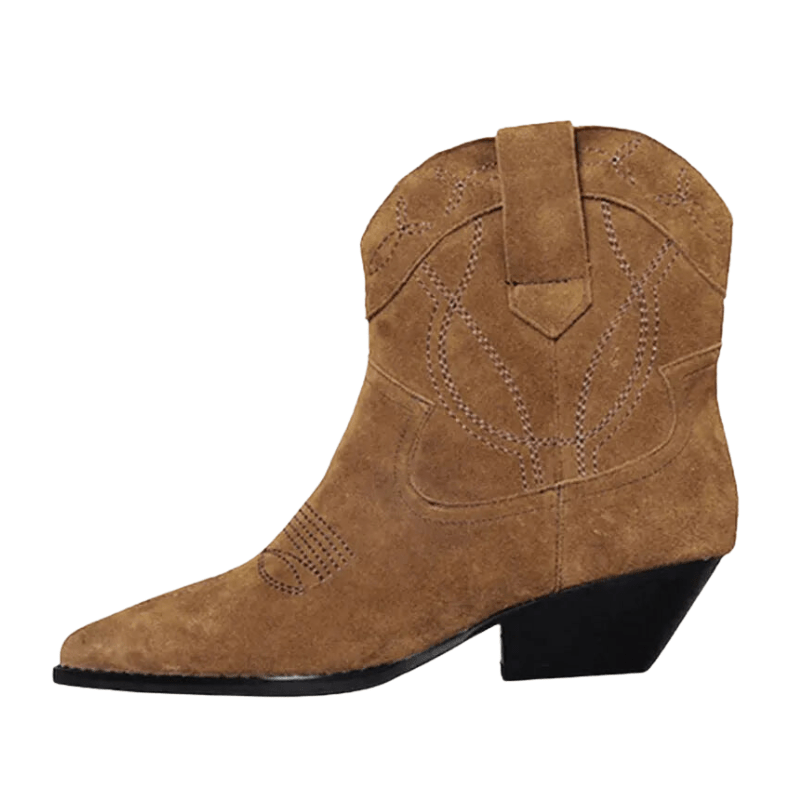 Bottes Cowboy Pour Femme En Similicuir - Talon Bas, Bout Pointu, Style Western Vieilli, Grande Taille, Mi-mollet - 11