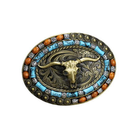 Ceinture Cowboy Western avec Boucle Tête de Grand Taureau Ceinture Cowboy Western avec Boucle Tête de Grand Taureau