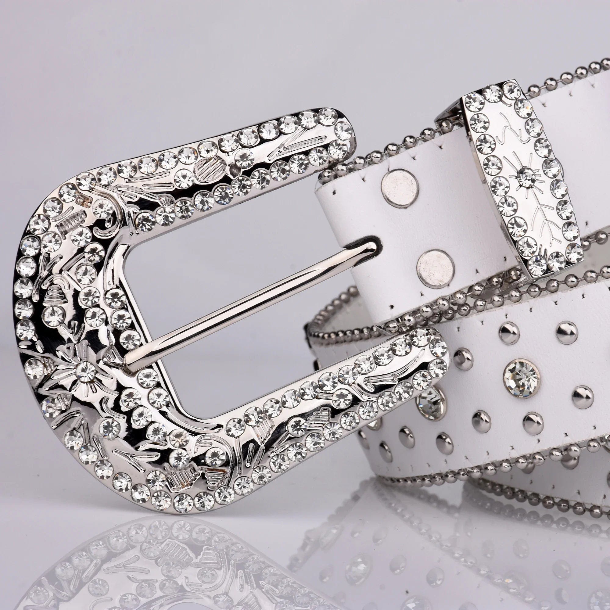 Ceinture En Cuir Gravé Floral Avec Boucle Western Strass - Style Vintage Pour Femme, à Porter Avec Jean Ou Robe - 9