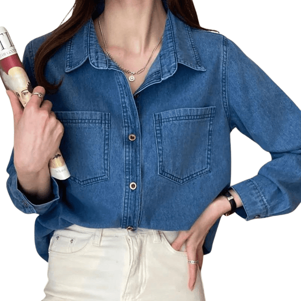 Chemise Western Femme Limited Jeans, Denim Taille M, Broderies, Look Y2K Vintage