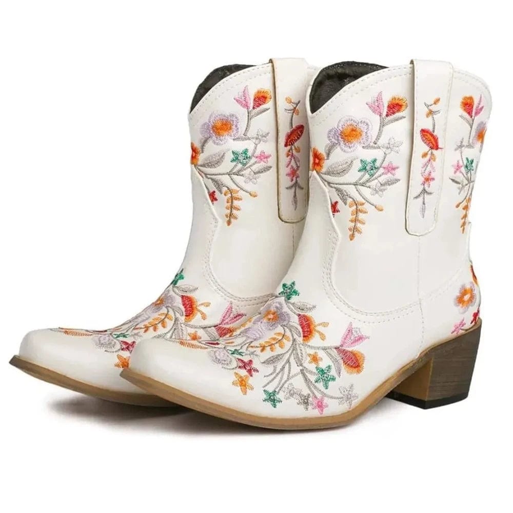 Bottines Femme Sans Talon Style Cowboy - Confortables, Plates, Vintage, Pour Look Bohème Décontracté